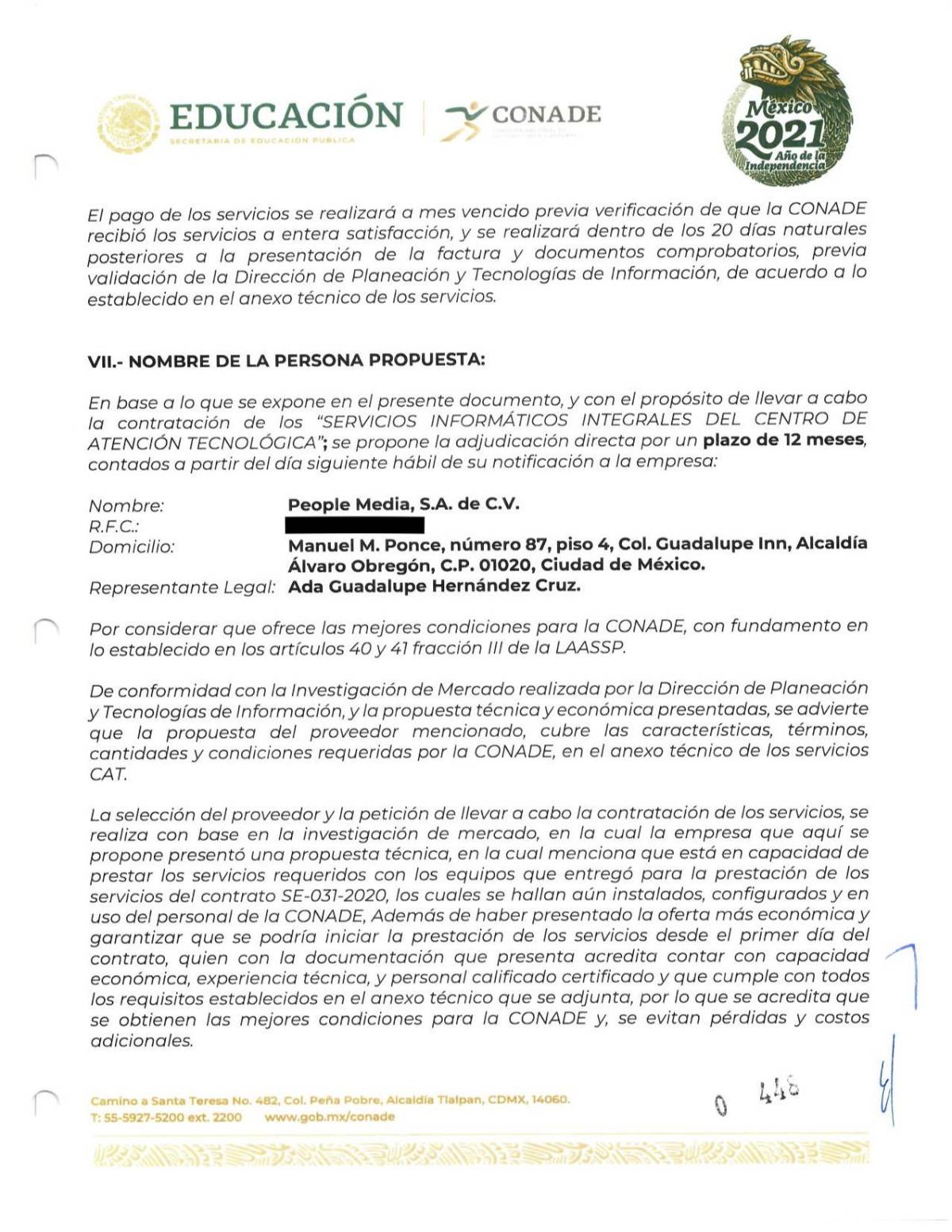 $!Extracto de la justificación de contrato por parte de la Conade