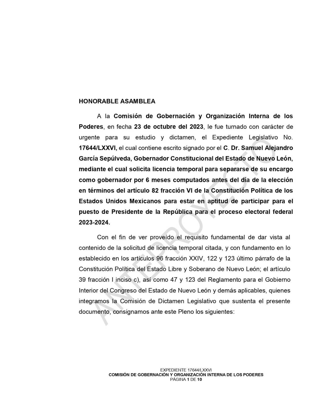 $!Dictamen de la Comisión de Gobernación del Congreso de Nuevo León.