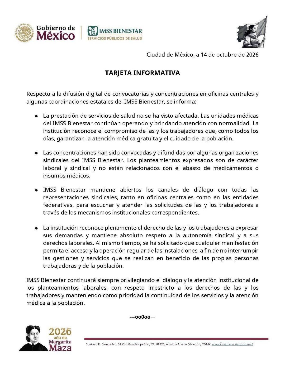 $!IMSS-Bienestar garantiza servicio médico en hospital pese a protestas sindicales