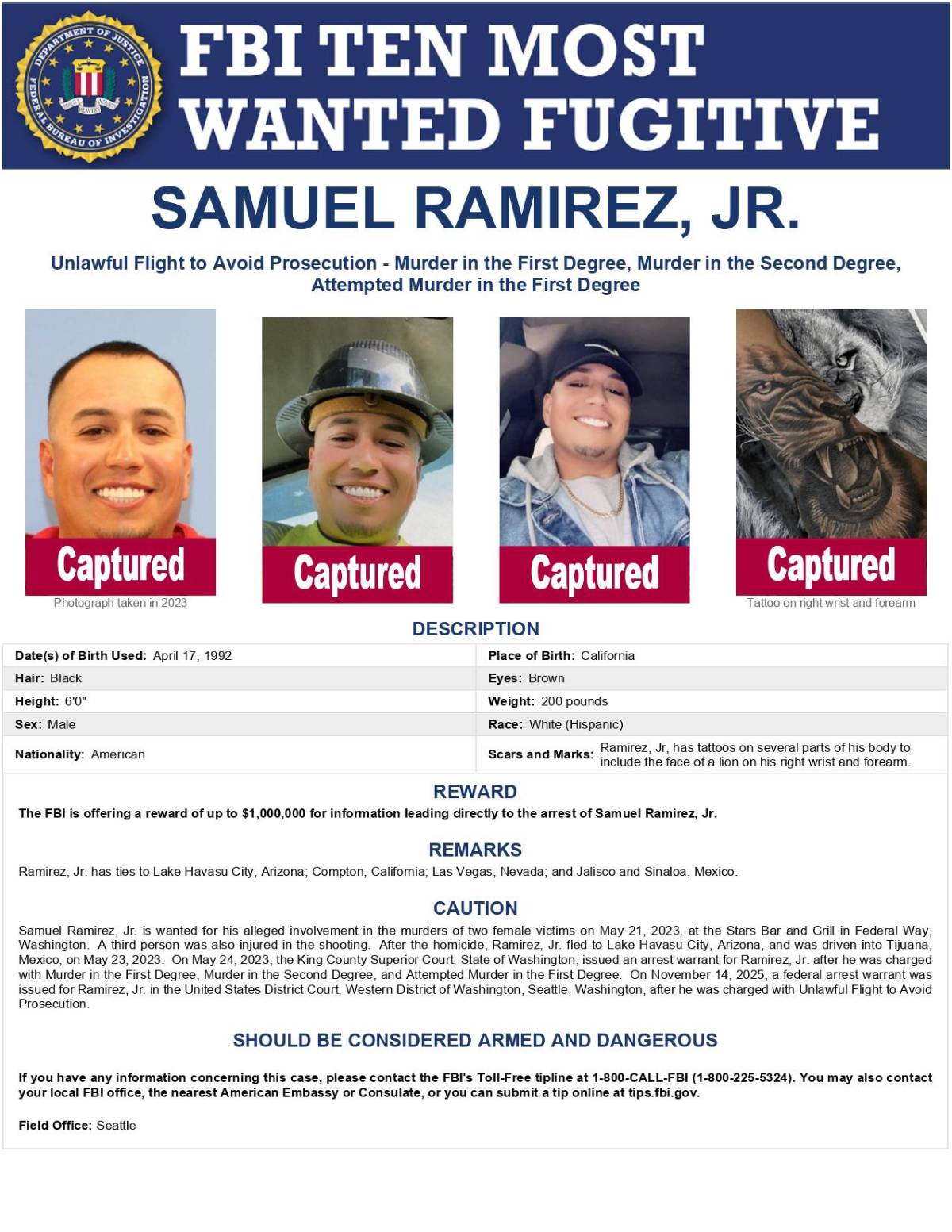 $!Harfuch anuncia detención de Samuel Ramírez Jr., buscado por el FBI; ofrecían recompensa de 1 mdd