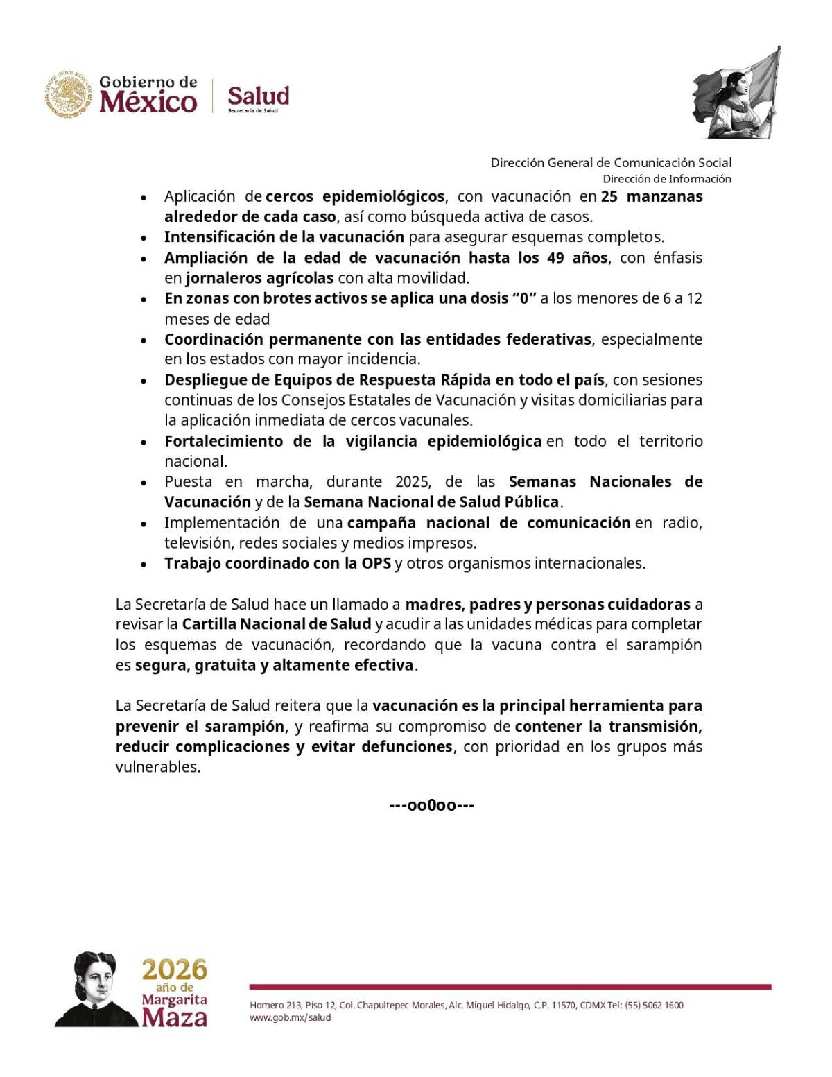 $!Secretaría de Salud: Casos de sarampión se mantienen bajo vigilancia epidemiológica en México