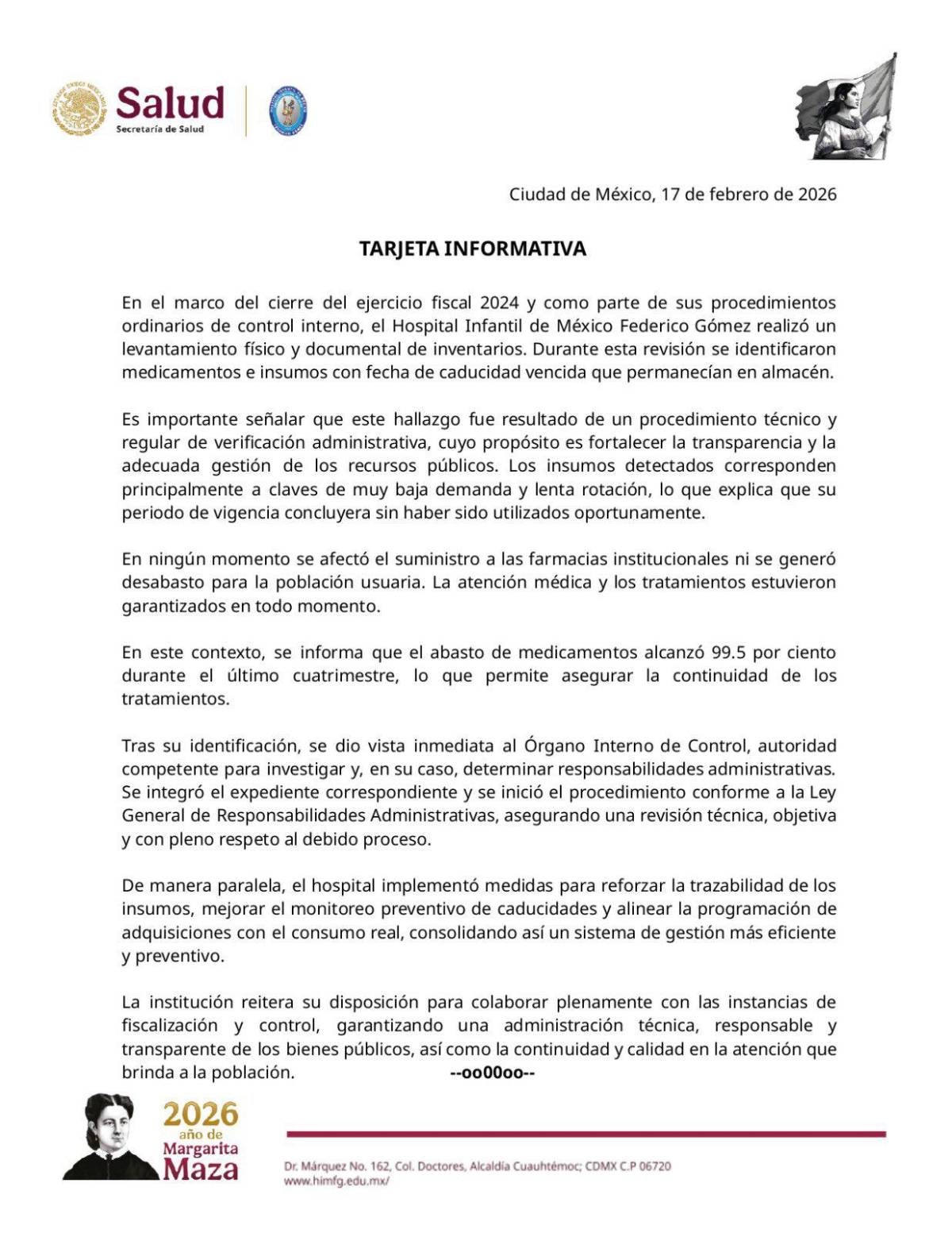 $!Secretaría de Salud detecta medicamentos caducados en Hospital Infantil de la CDMX