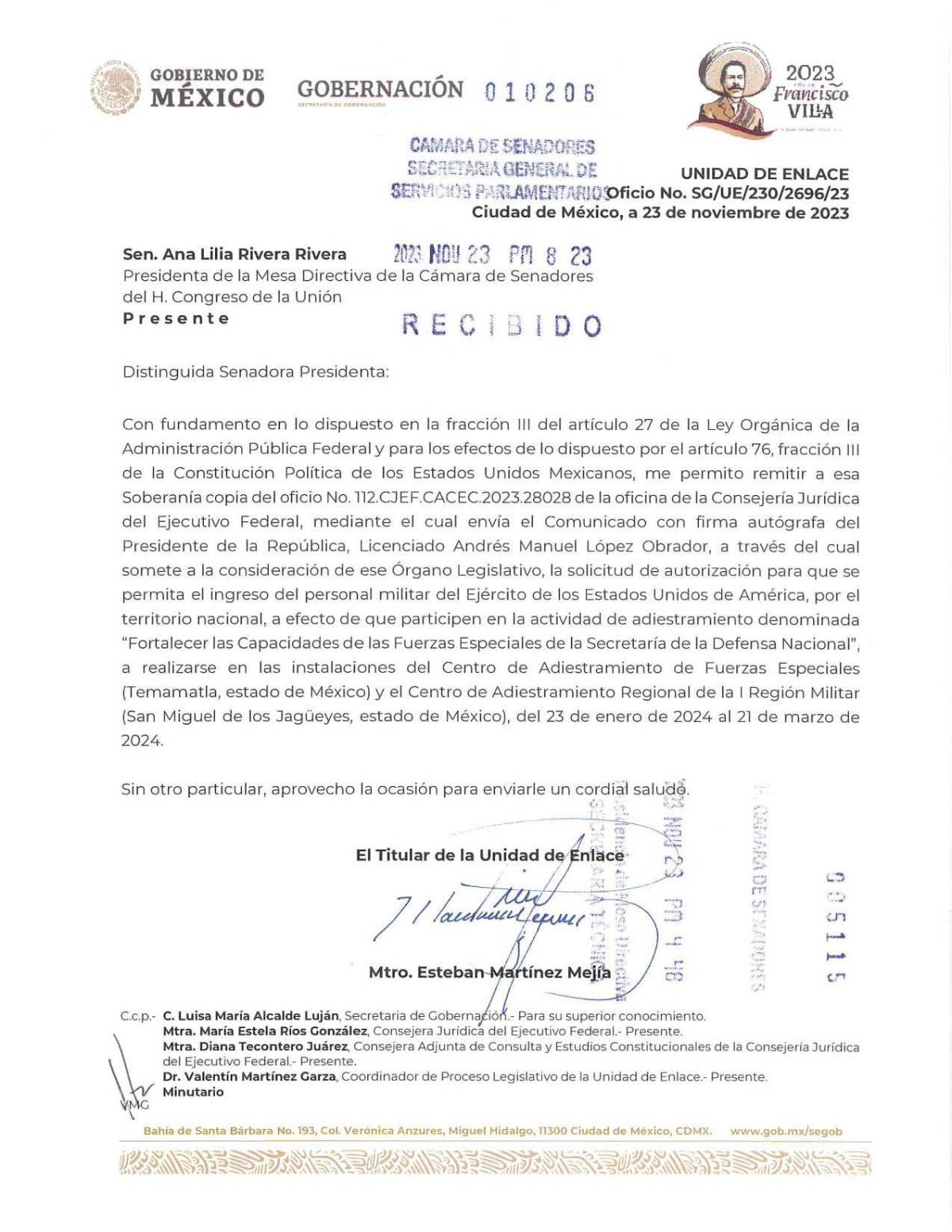 $!Solicitud enviada al Senado de la República por el Presidente Andrés Manuel López Obrador busca que aprueben la solicitud de permiso para que 11 militares originarios de Estados Unidos ingresen a México portando armas.