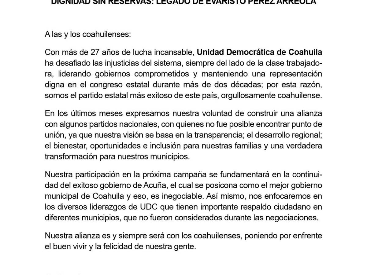 $!El comunicado de prensa que difundió esta tarde la UDC.