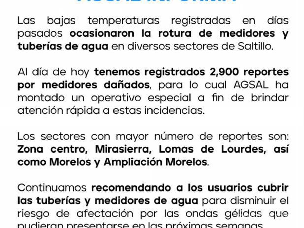 $!Comunicado oficial de Aguas de Saltillo.