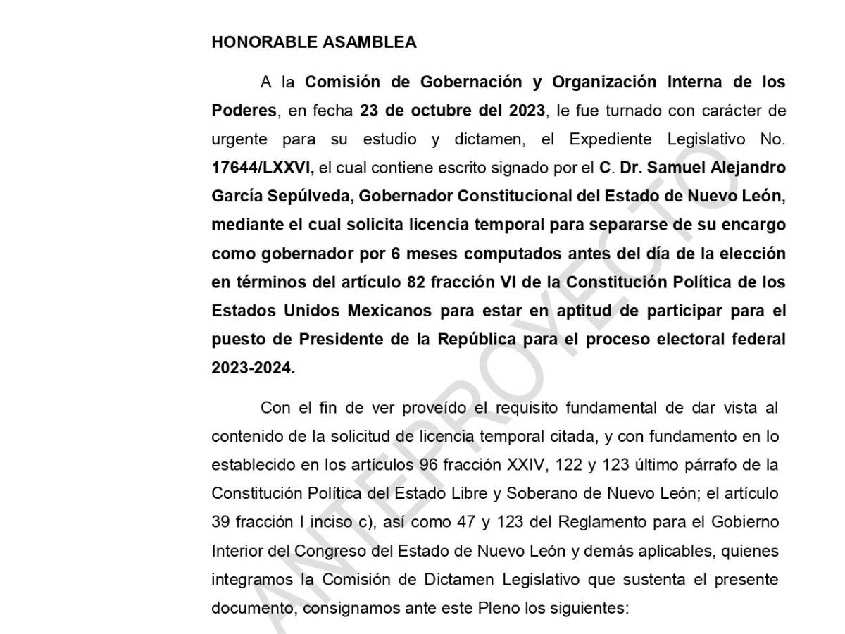 $!Dictamen de la Comisión de Gobernación del Congreso de Nuevo León.