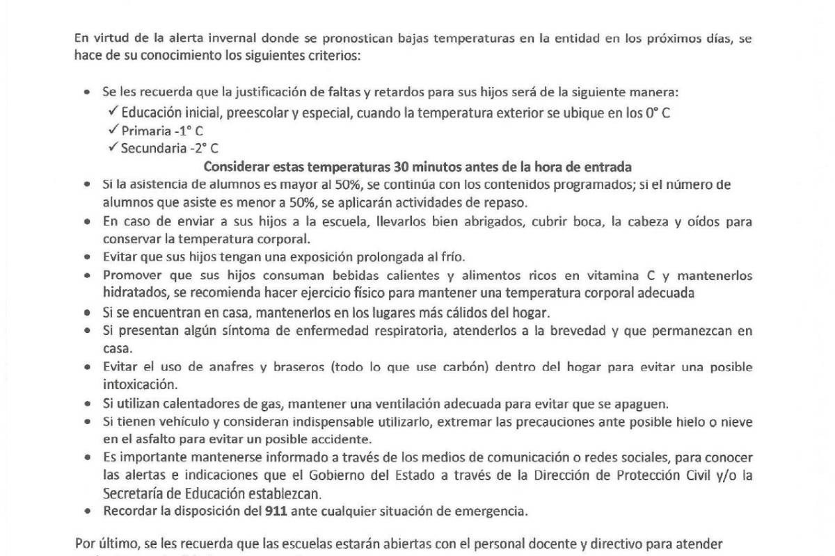 $!¿Habrá clases en Coahuila ante la onda fría que viene? La Secretaría de Educación da a conocer criterios