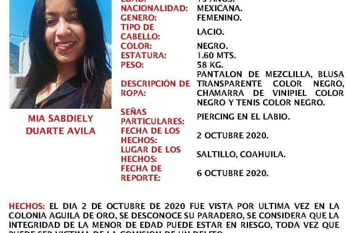 Activa FGE de Coahuila protocolo Alba por desaparición de menor de 15 años