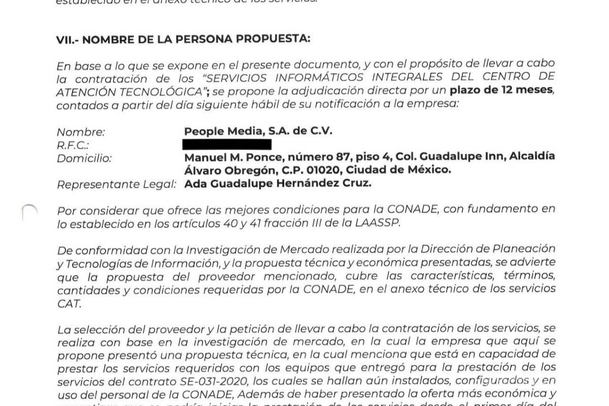 $!Extracto de la justificación de contrato por parte de la Conade