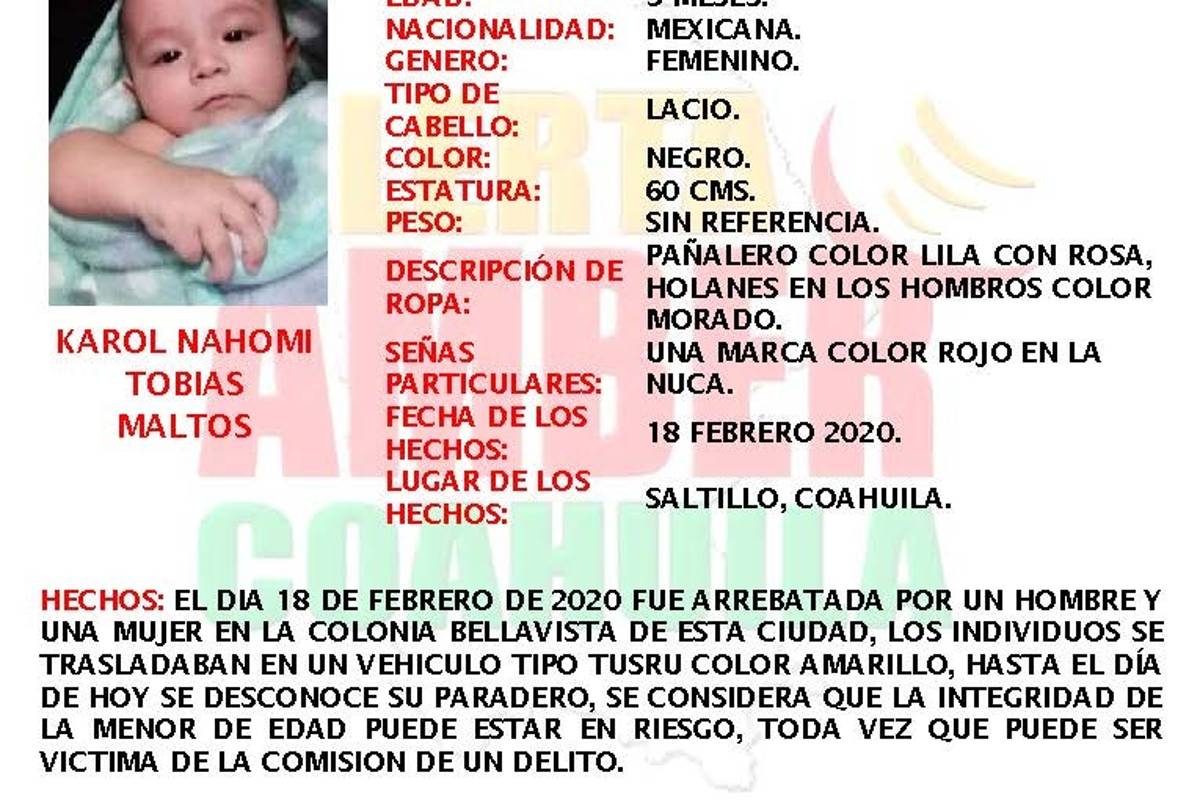 Consterna a Saltillo secuestro de bebé de 5 meses; un hombre y una mujer la arrebataron de los brazos de su madre