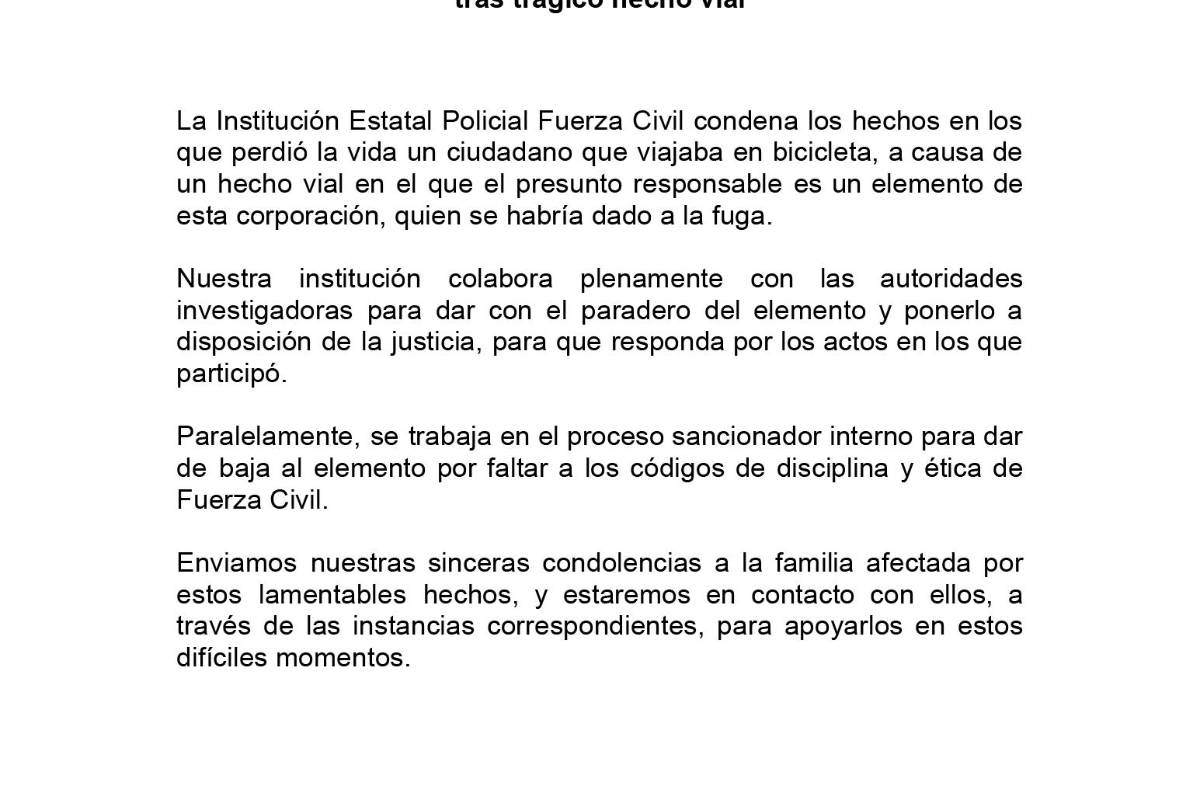 Elemento de Fuerza Civil mata a ciclista y huye del lugar, en NL