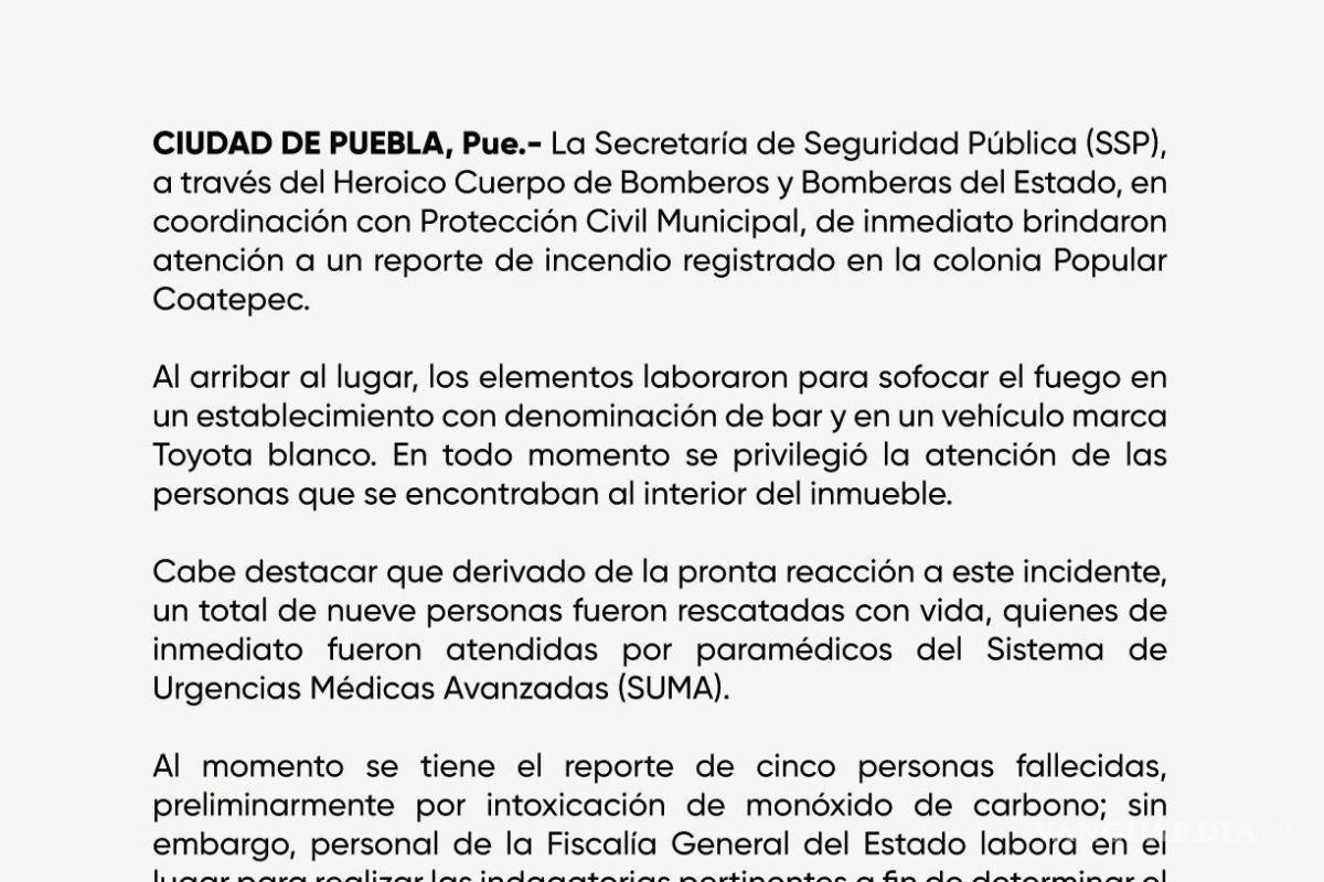 $!Incendio provocado en el bar Lacoss deja cinco trabajadores muertos en Puebla; investigan cobro de piso