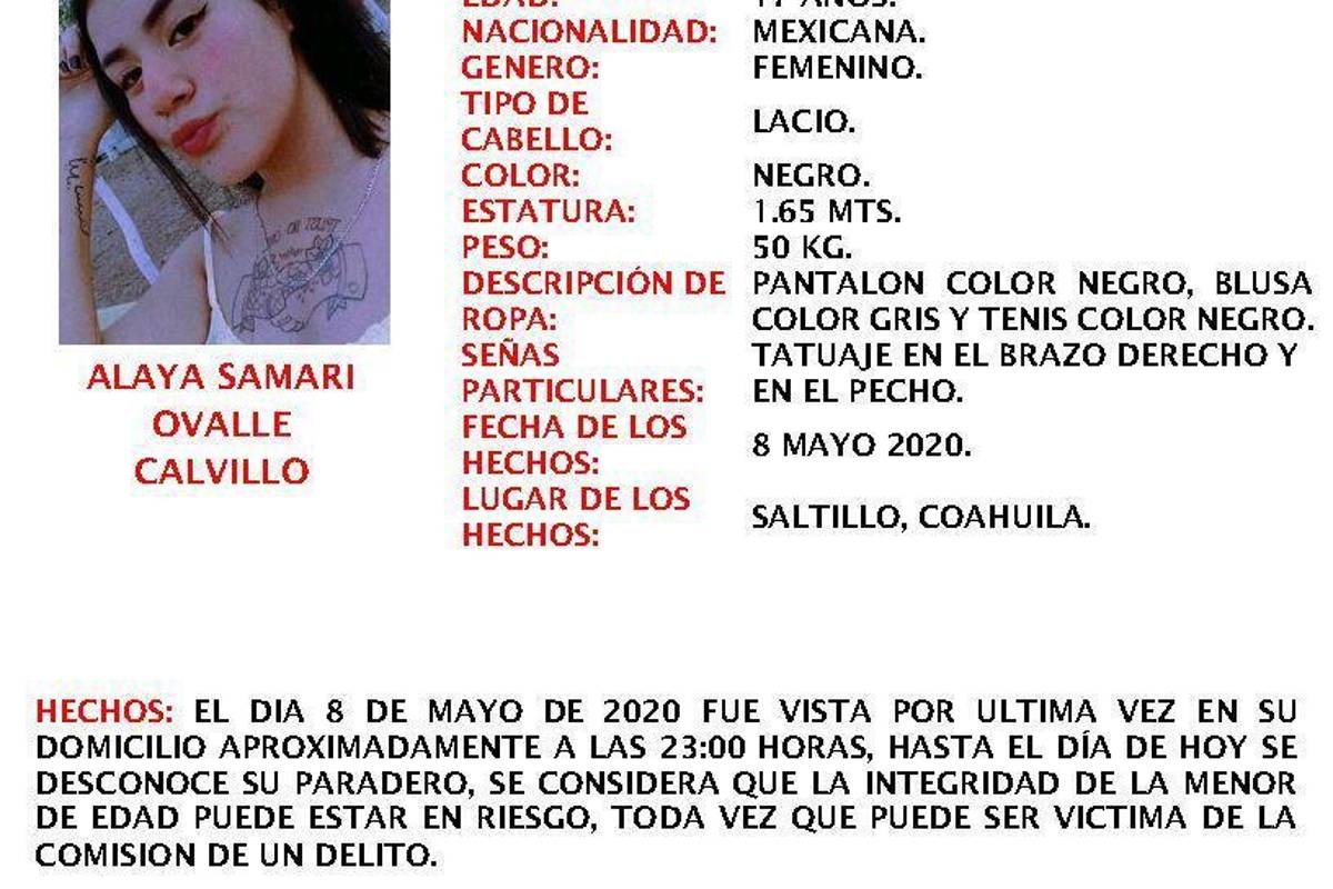 Busca Fiscalía a una menor desaparecida en Saltillo