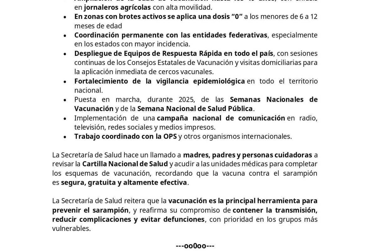$!Secretaría de Salud: Casos de sarampión se mantienen bajo vigilancia epidemiológica en México