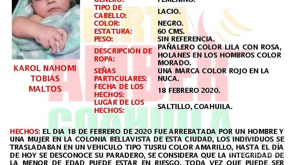 Consterna a Saltillo secuestro de bebé de 5 meses; un hombre y una mujer la arrebataron de los brazos de su madre