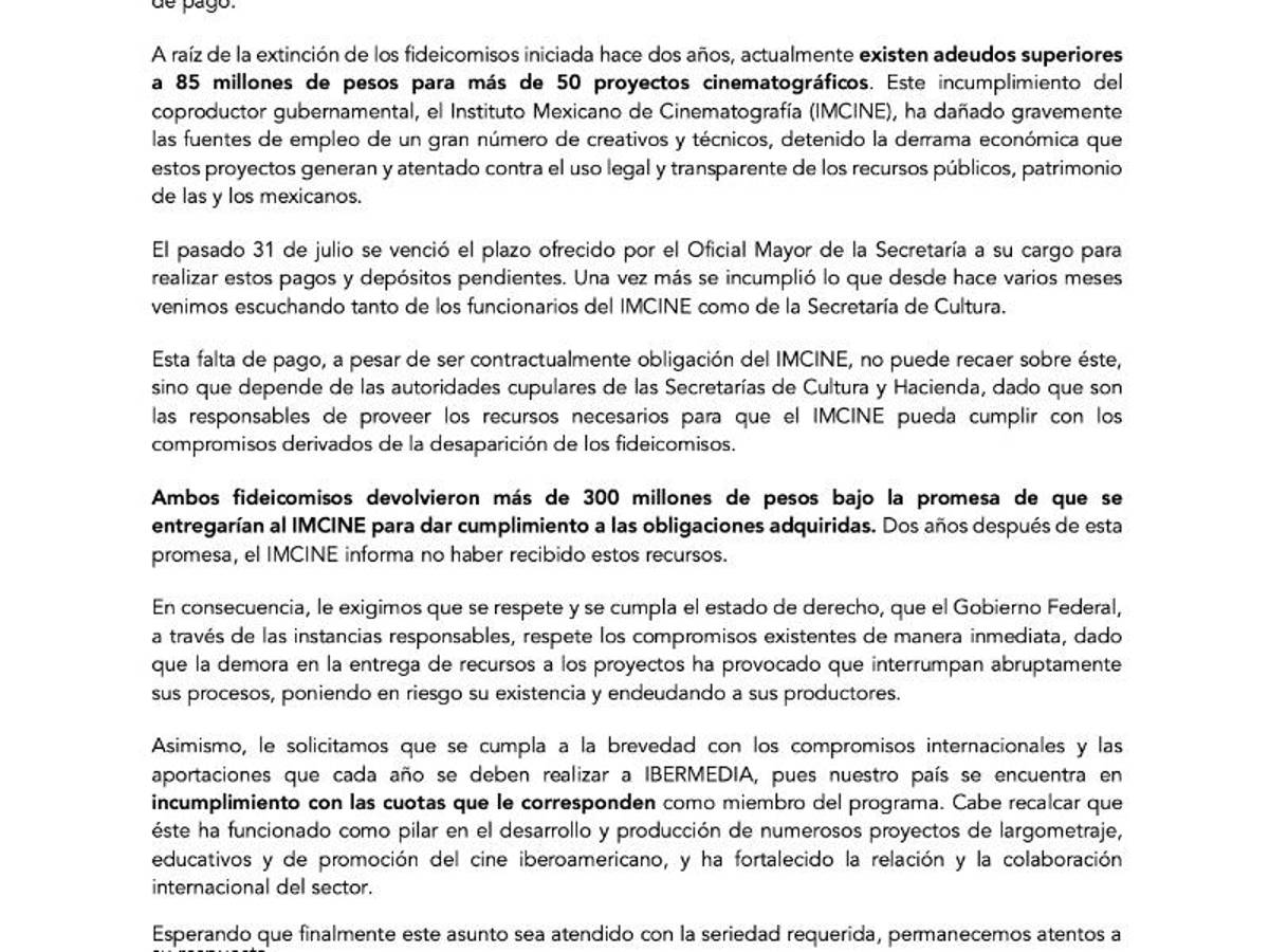$!Cineastas denuncian a Secretaría de Cultura por incumplimiento de pagos de fideicomisos extintos