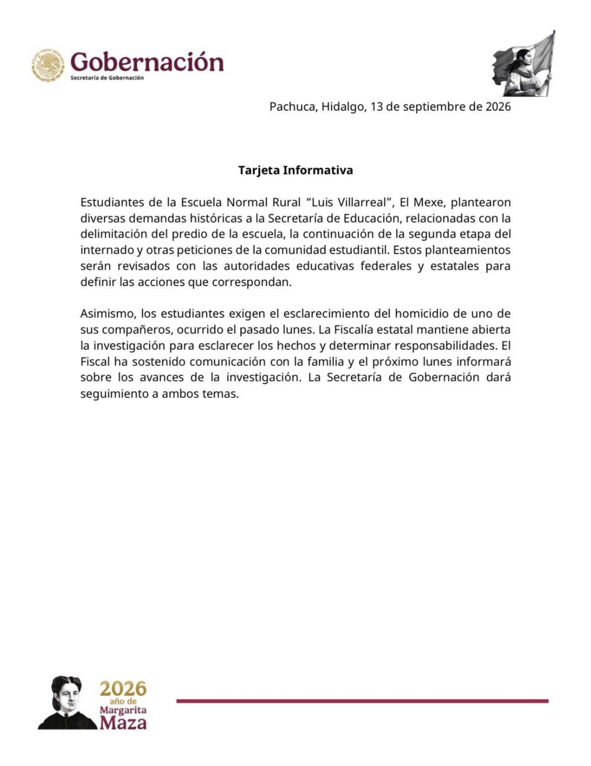 $!SEGOB dará seguimiento a demandas de normalistas de El Mexe tras protesta ante Claudia Sheinbaum