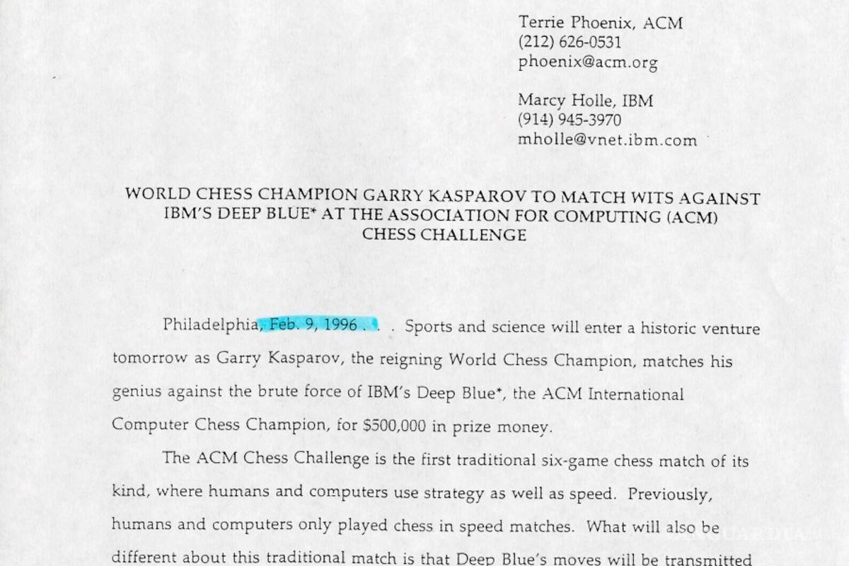 $!25 años de la histórica partida de ajedrez entre la computadora Deep Blue y Garri Kaspárov