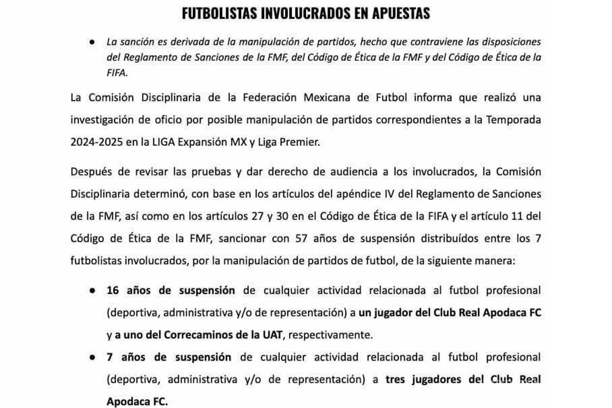 $!Este es el comunicado que emitió la Federación en torno al castigo.