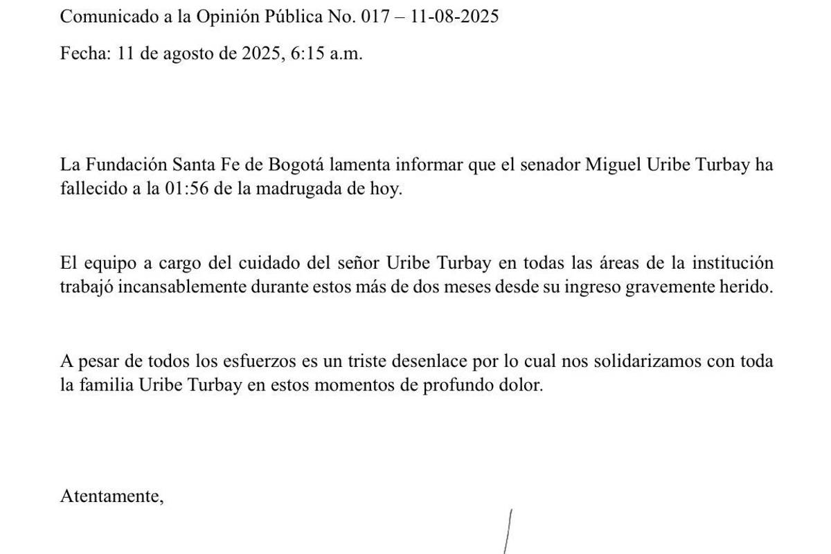 $!Fallece Miguel Uribe Turbay, candidato a la presidencia de Colombia, tras ser baleado en un mitin político hace 2 meses
