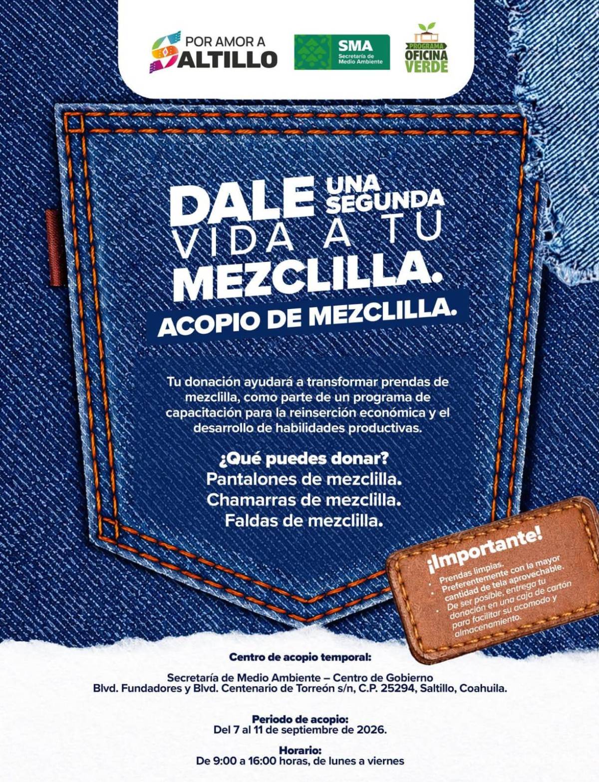 $!La Secretaría de Medio Ambiente funcionará como punto temporal de recepción del 7 al 11 de septiembre, de 9:00 a 16:00 horas.