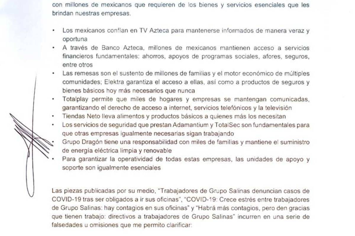 $!Grupo Salinas aclara que aplica “aislamiento selectivo”, y compró gel y cubrebocas para empleados
