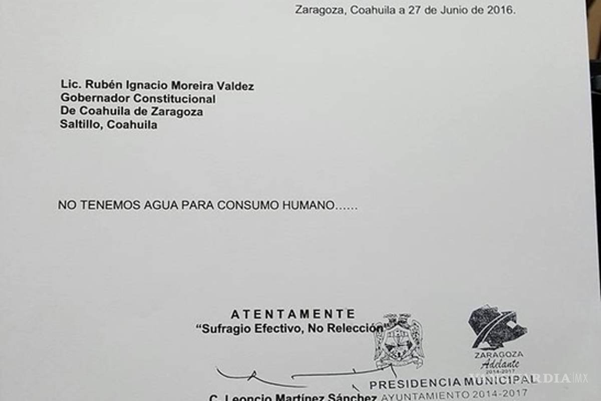 "No tenemos agua para consumo humano": Alcalde de Zaragoza, Coahuila