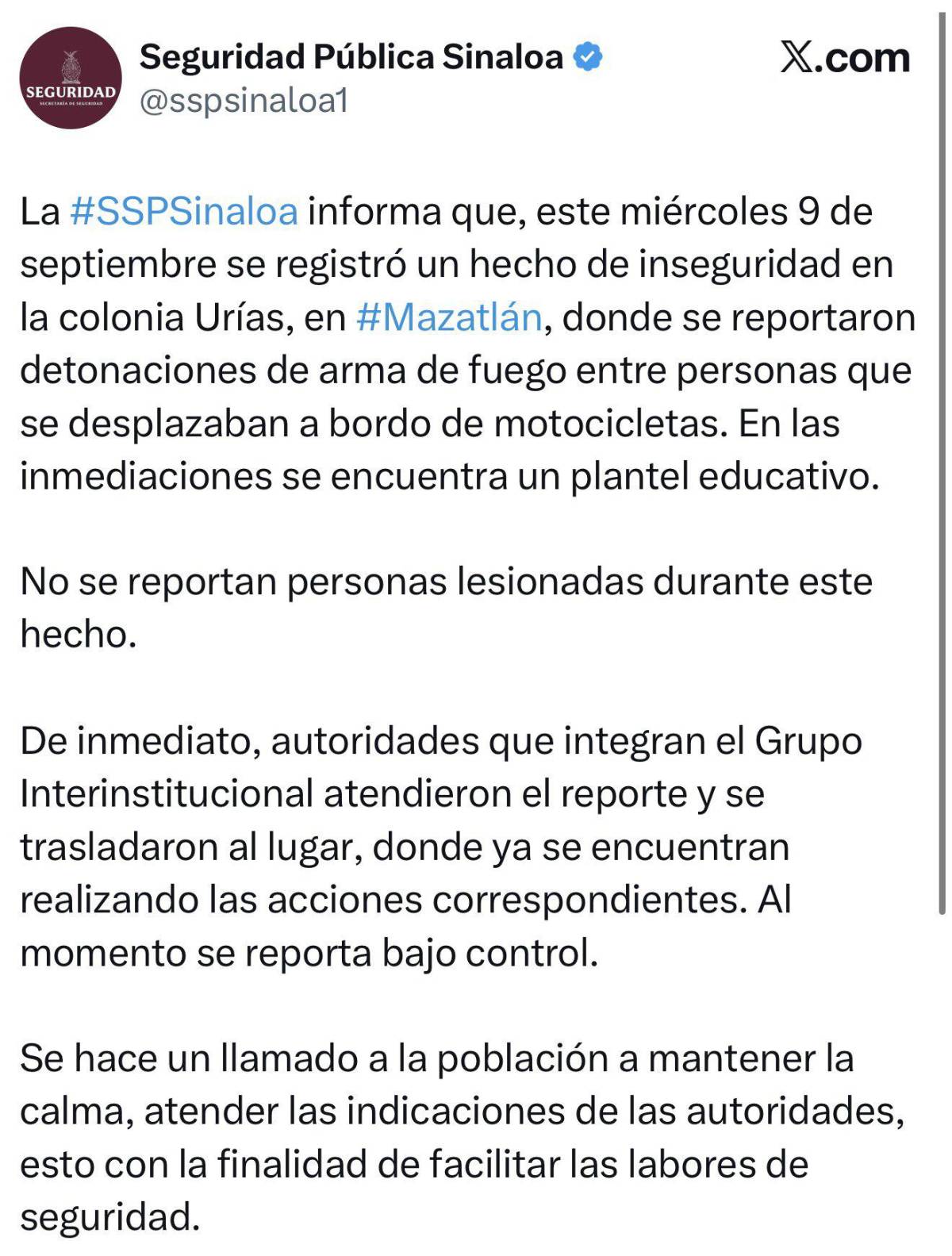 $!Balacera en Mazatlán: Reportan disparos cerca de escuela