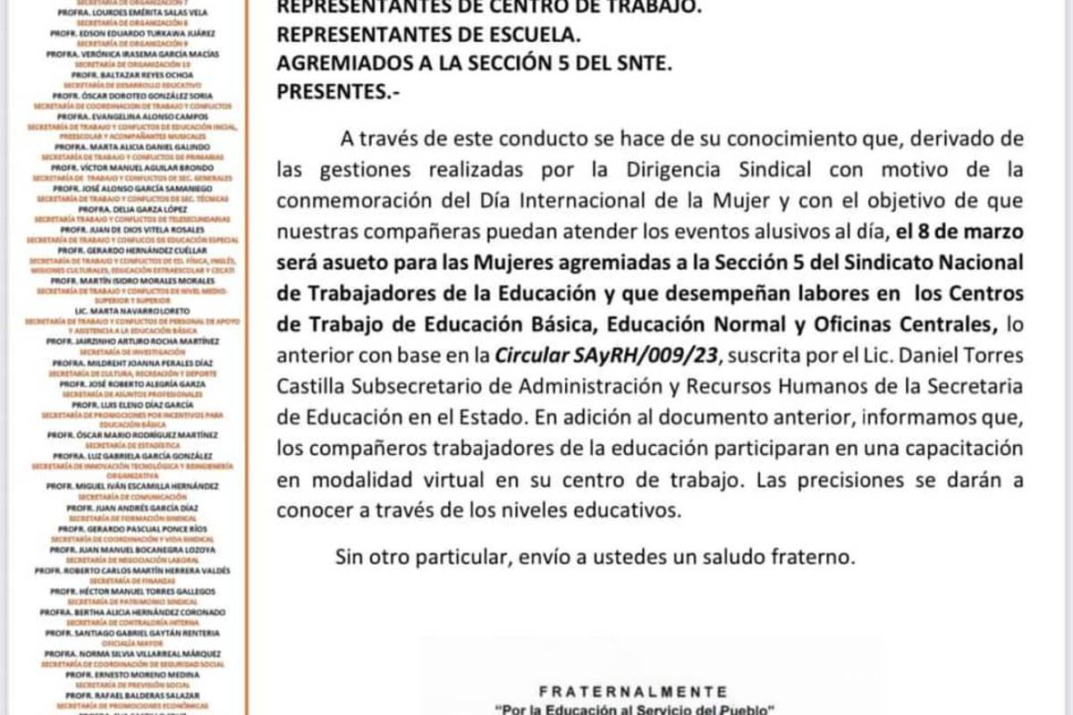 Anuncian suspensión de clases en nivel básico por 8M