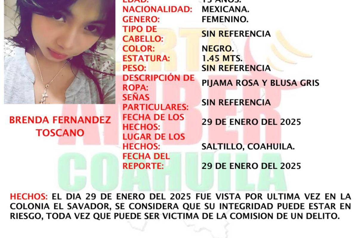 Desaparece menor en Saltillo; autoridades piden ayuda para localizarla