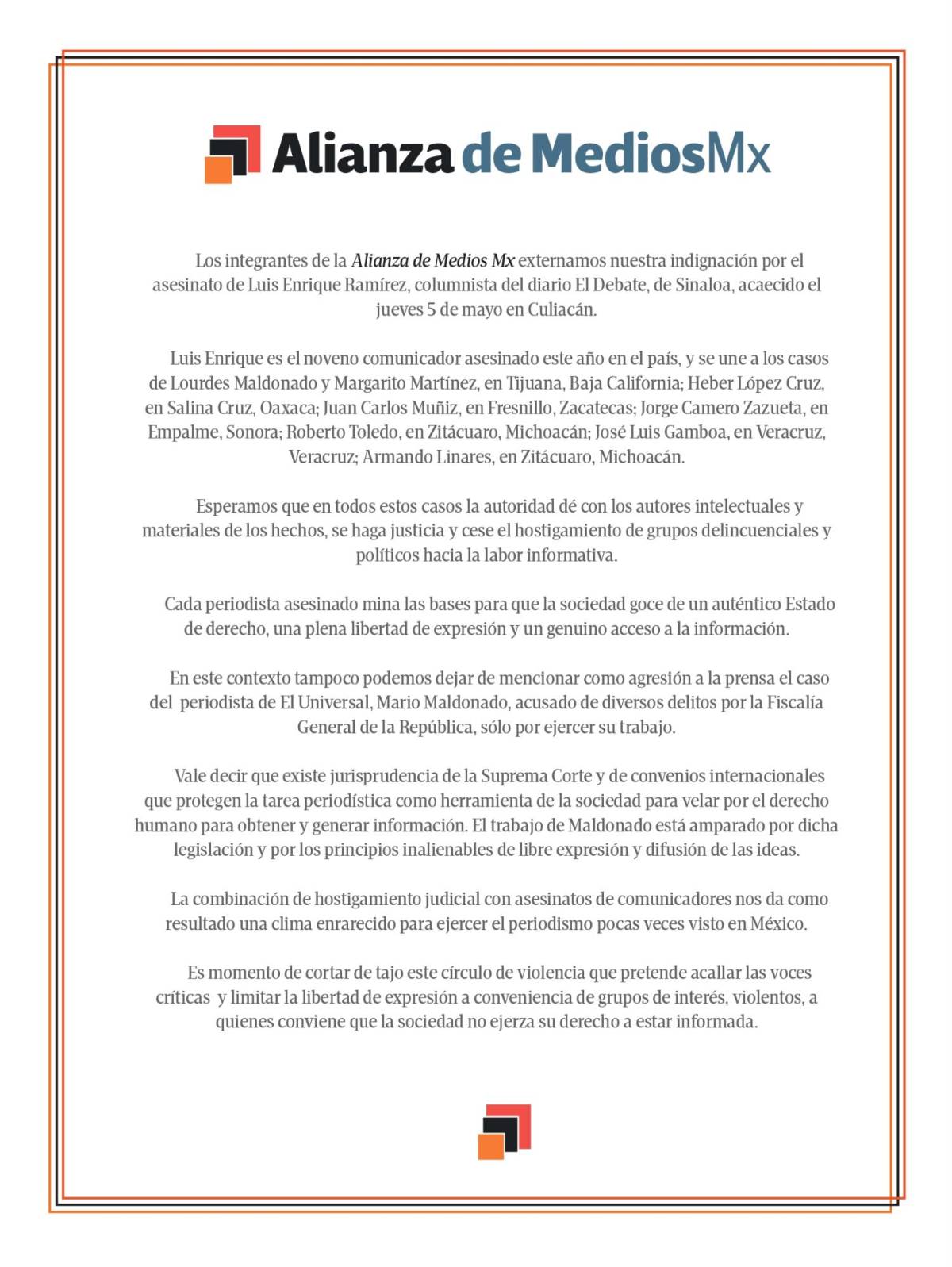 $!Comunicado de Alianza de Medios Mx