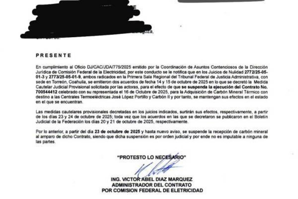 $!La CFE notificó la suspensión del contrato 700544412 hasta nuevo aviso.