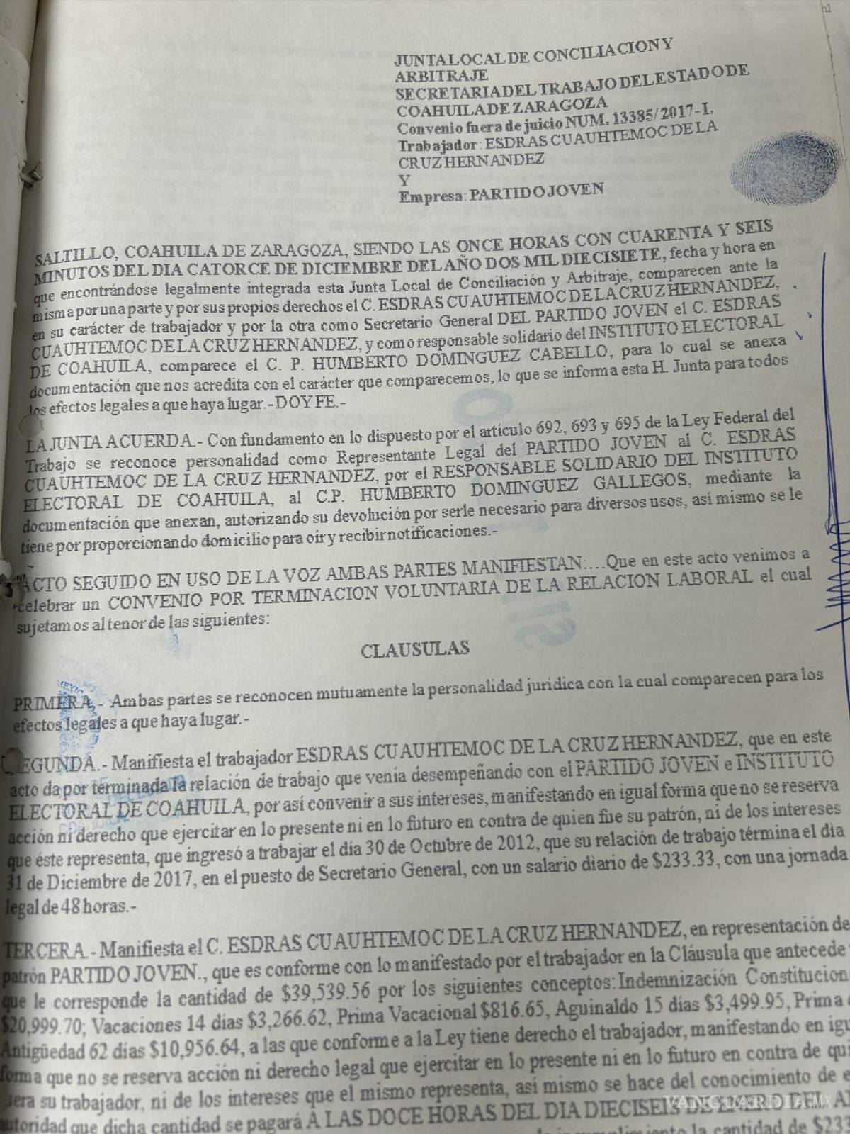 $!En este documento, Esdras Cuauhtémoc de la Cruz aparece como patrón y como empleado a la vez ante la JLCyA.