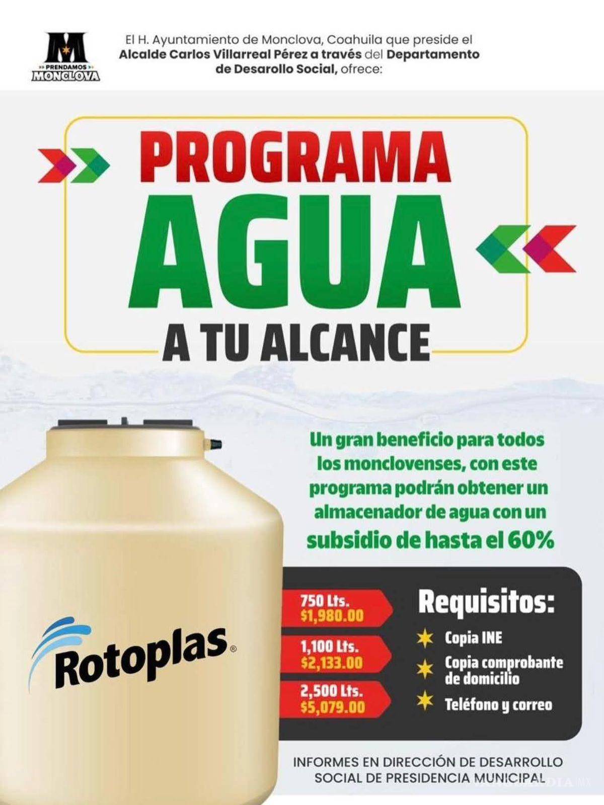 $!El programa ofrece subsidios del 40 al 60% para adquirir depósitos de agua de distintas capacidades.
