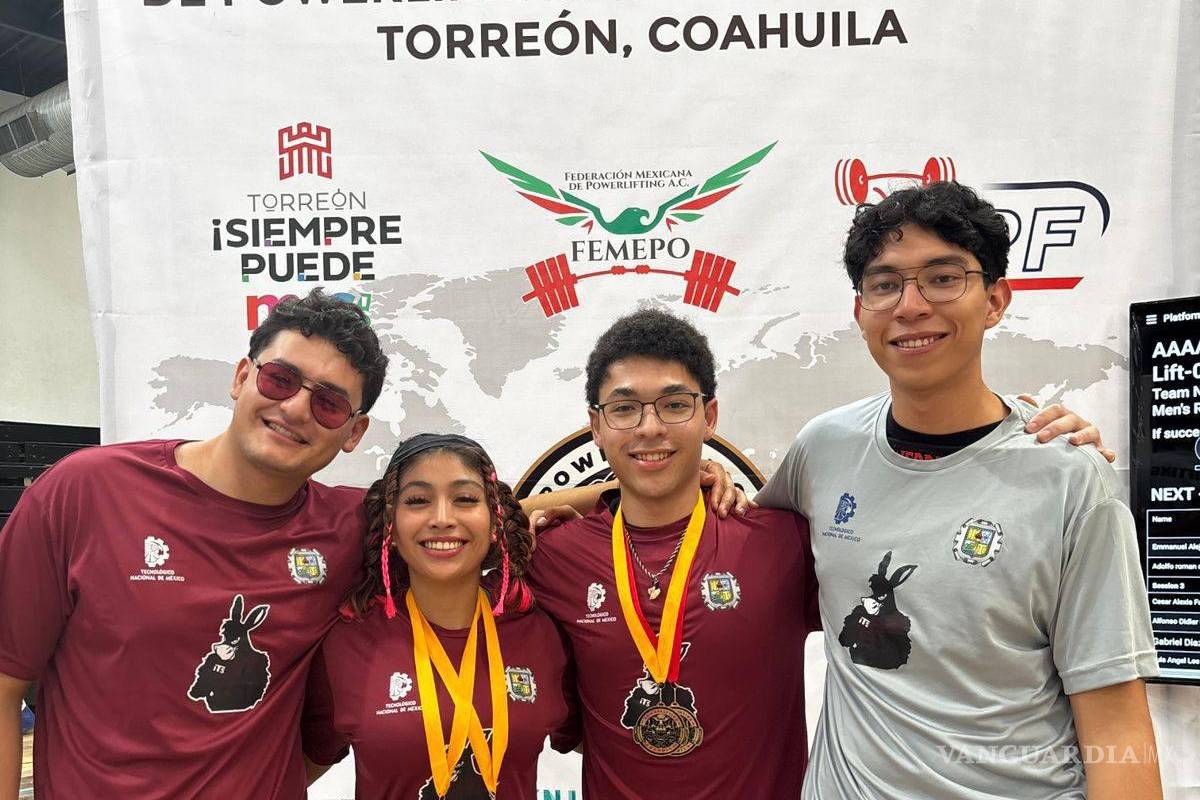 $!El equipo de powerlifting del TecNM – Instituto Tecnológico de Saltillo tuvo una actuación relevante en el Campeonato Estatal celebrado en Torreón, al obtener una medalla de oro, dos de bronce y un cuarto lugar.