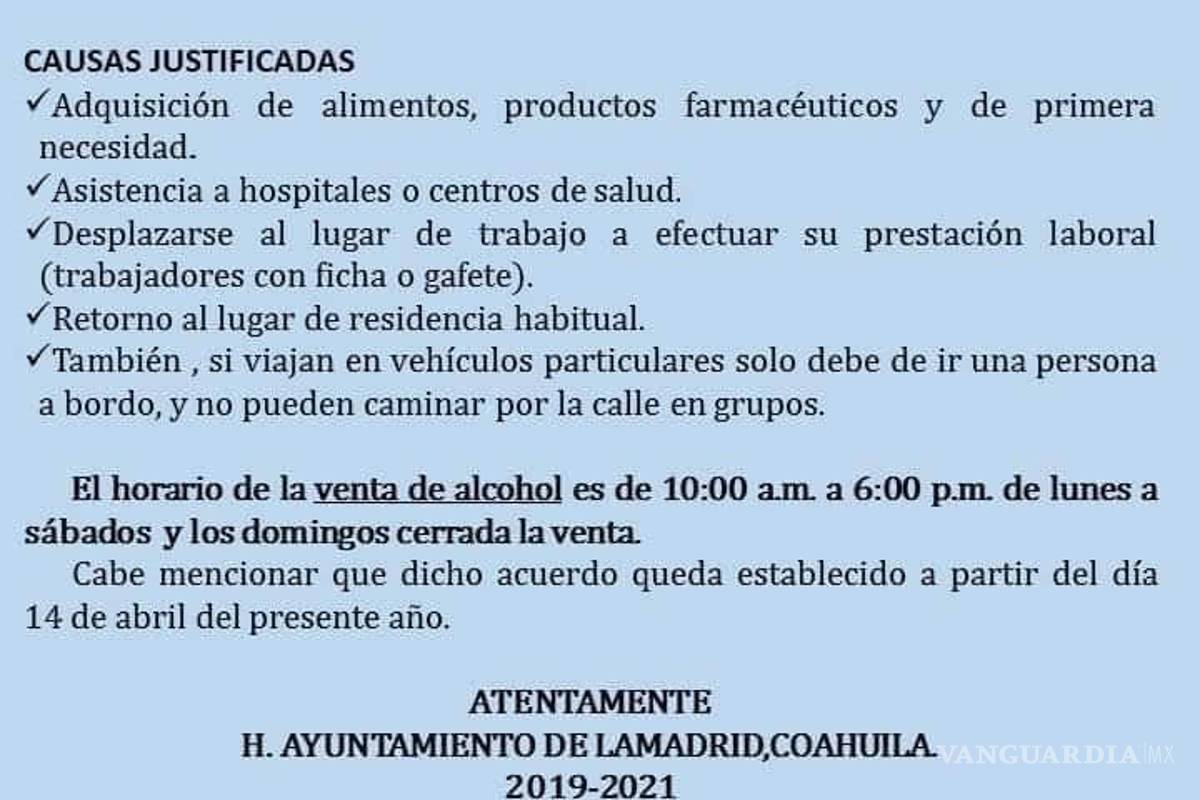 $!Coronavirus: A partir de hoy aplican toque de queda en Lamadrid, Coahuila; habrá multas