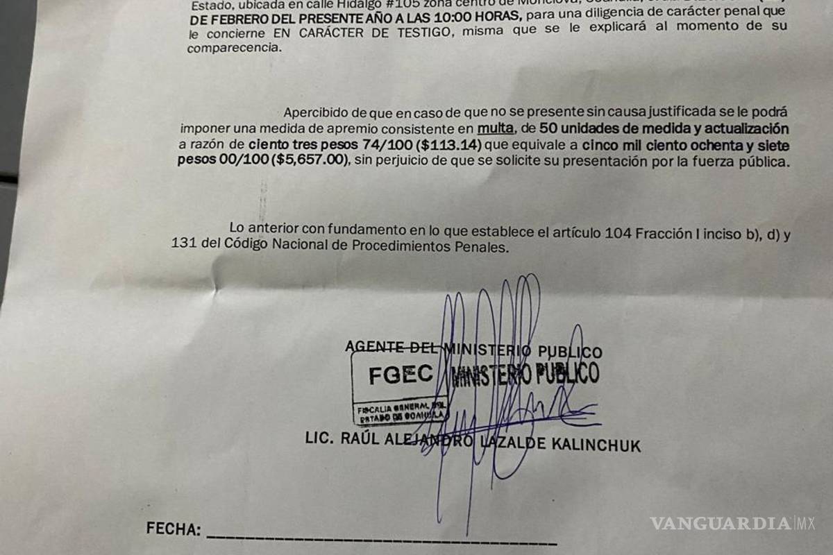 $!El citatorio no especifica quién promueve la denuncia ni los hechos investigados.