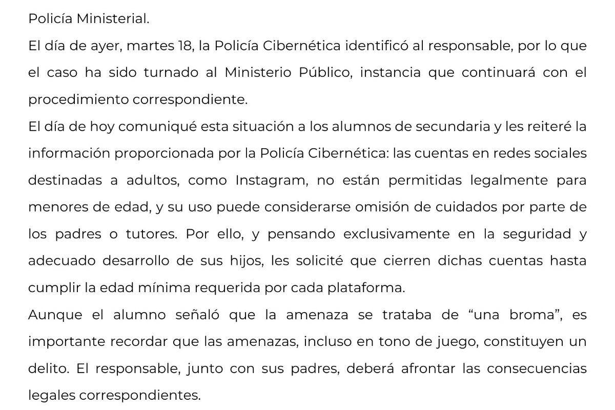 $!Padres de familia fueron informados mediante un comunicado interno sobre el caso.