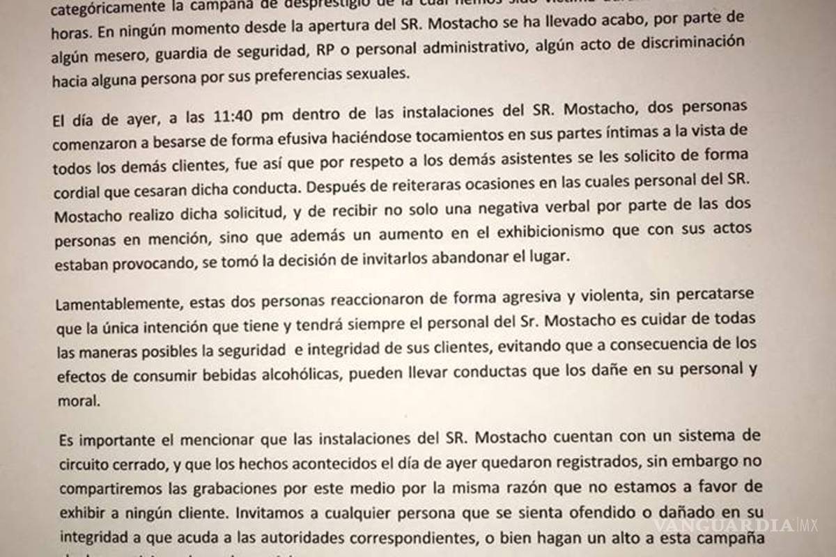 $!Acusan de homofobia a bar del norte de Saltillo
