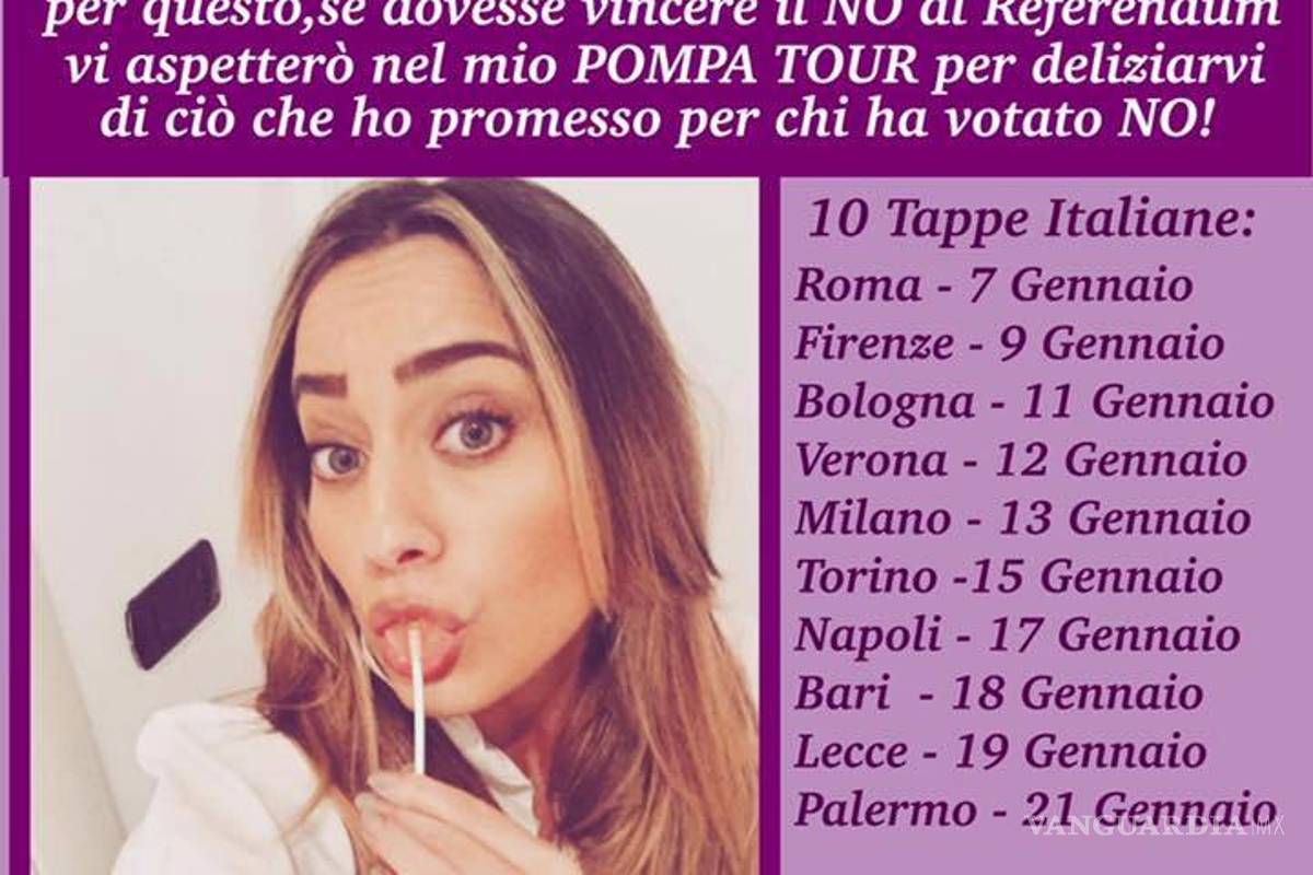 $!Actriz ofreció sexo a quien votara 'NO' en el referendo italiano, ahora cumplirá su promesa