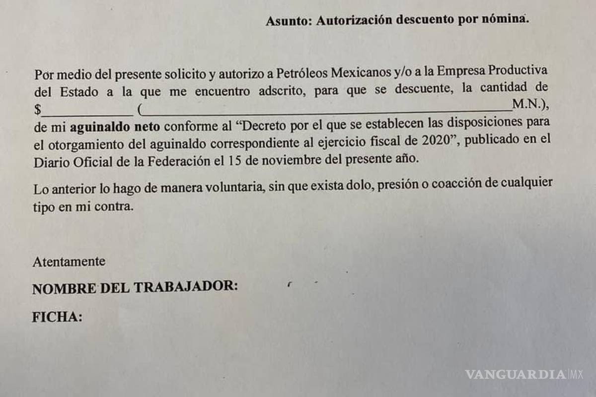 $!Piden a empleados de Pemex regresar su aguinaldo 'voluntariamente' a fuerza