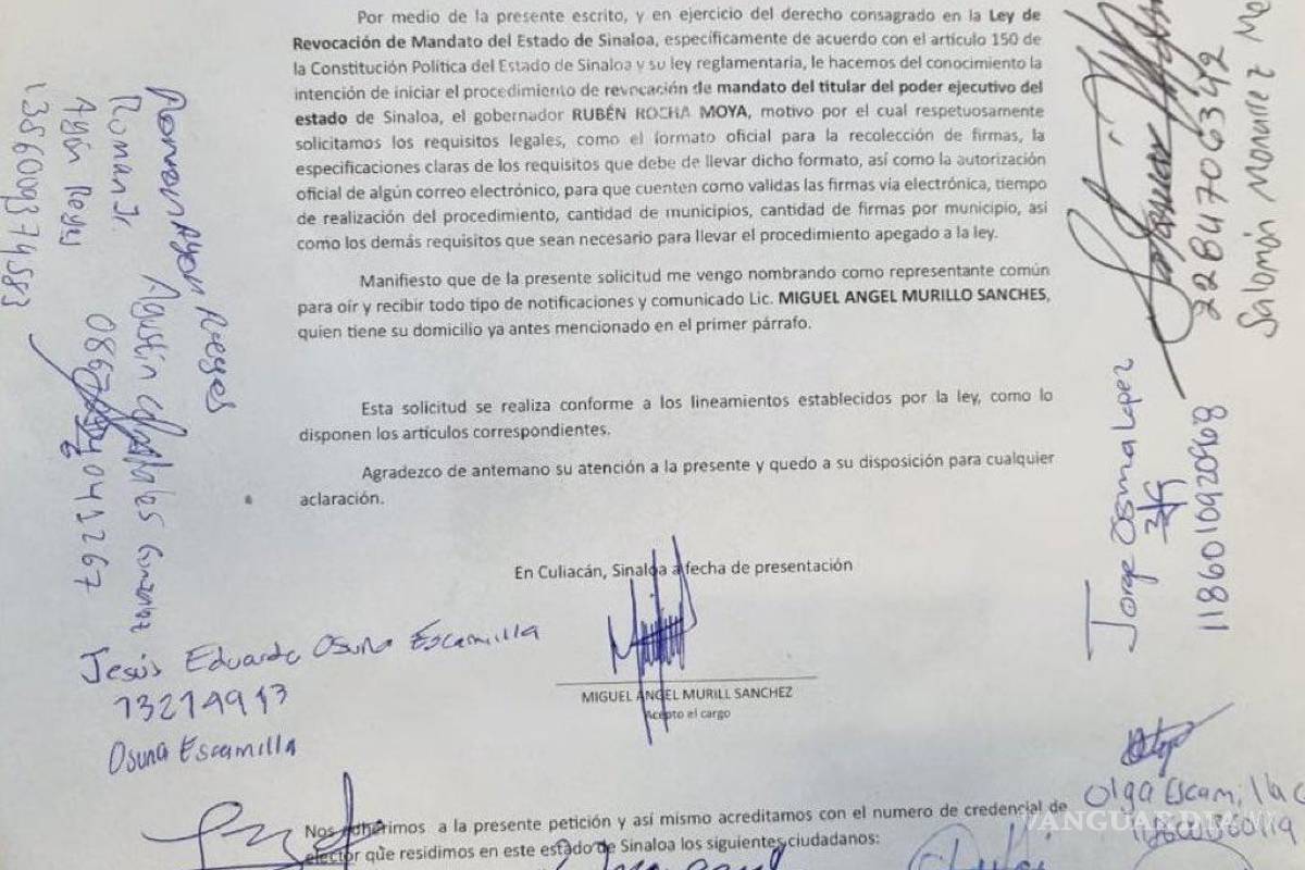 $!Buscan revocación de mandato del gobernador Rubén Rocha Moya en Sinaloa