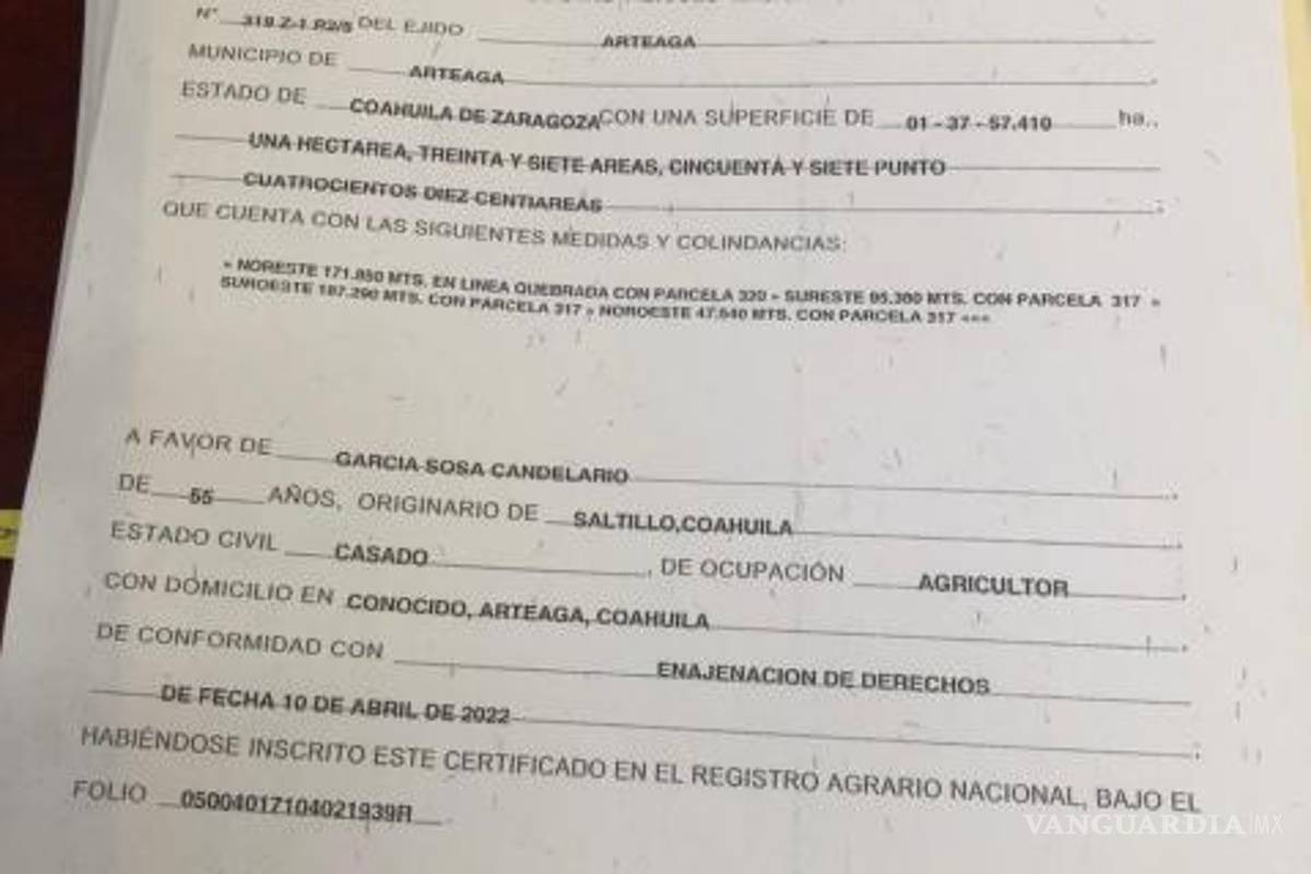 Denuncian despojo de tierras en ejido Arteaga