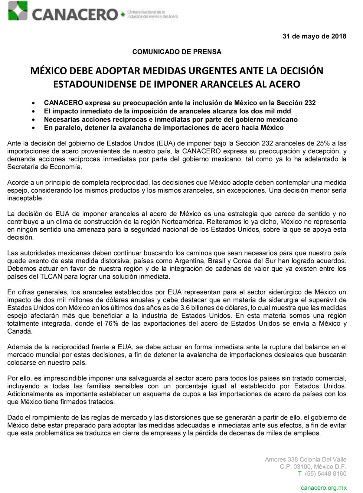 $!Exige Canacero ‘ojo por ojo’ contra EU ante aranceles en aluminio y acero
