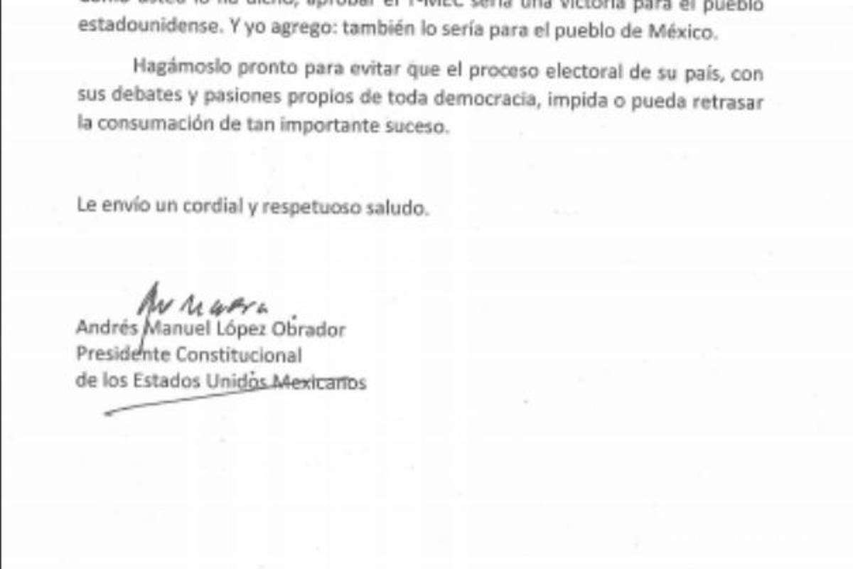 $!Con esta carta AMLO pidió a Nancy Pelosi no demorar aval del T-MEC por elecciones en EU