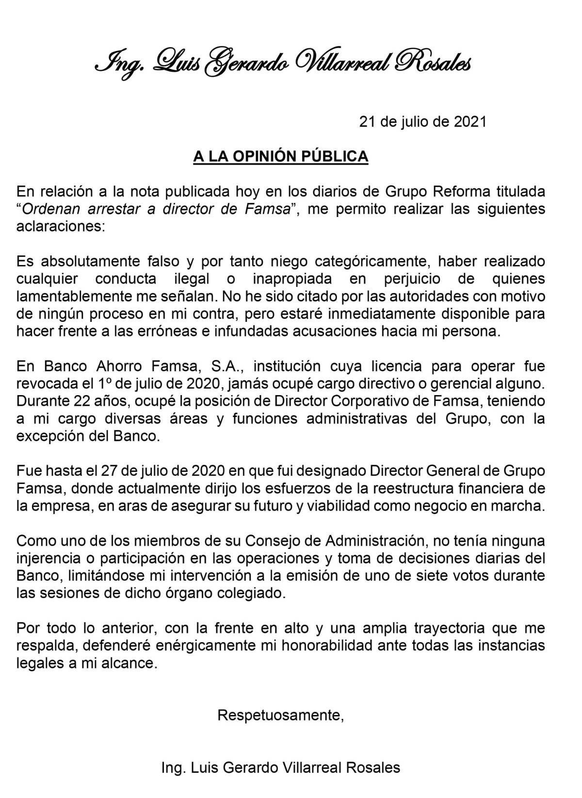 $!Niega director de Grupo FAMSA acusación en su contra