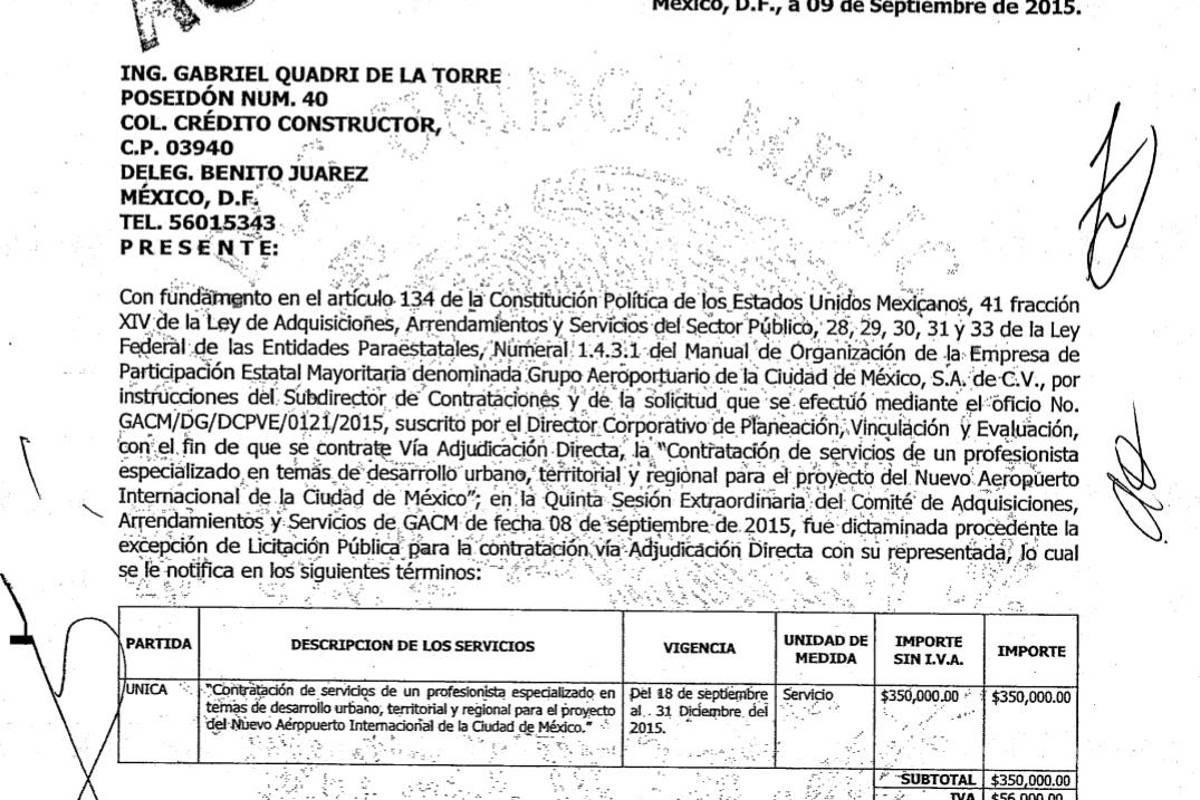 $!SCT otorgó contratos por miles de pesos a Gabriel Quadri por asesorías y acompañamiento inmobiliario en la construcción del Aeropuerto de Texcoco