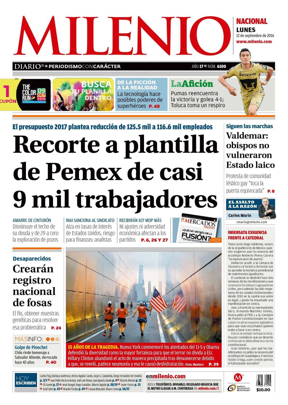 $!Titulares Prensa Nacional 12/09/2016