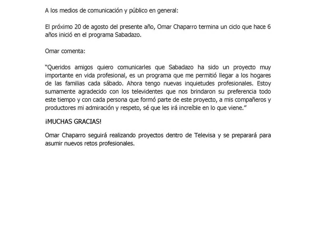 $!¡Se va Omar Chaparro de Sabadazo!