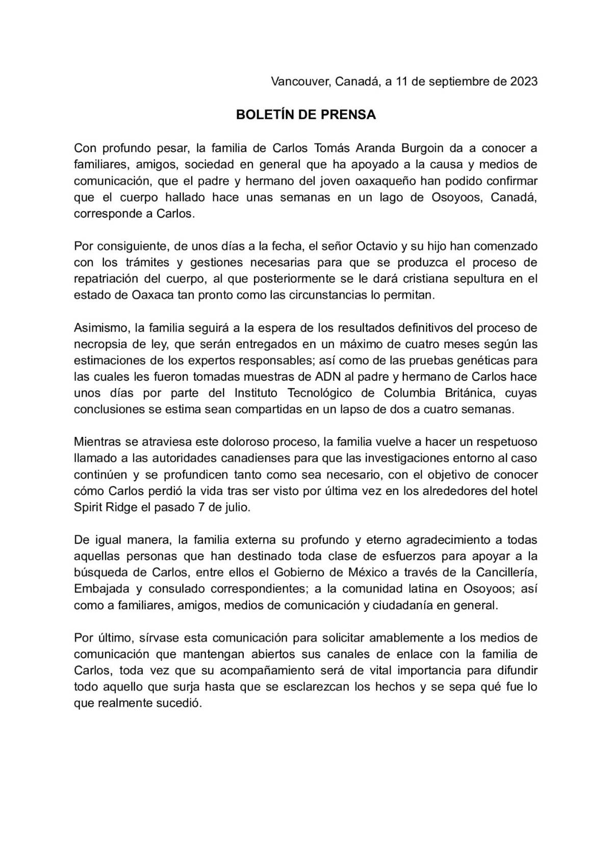 $!Familia confirma que cuerpo encontrado en Canadá hace unas semanas es de Carlos Aranda